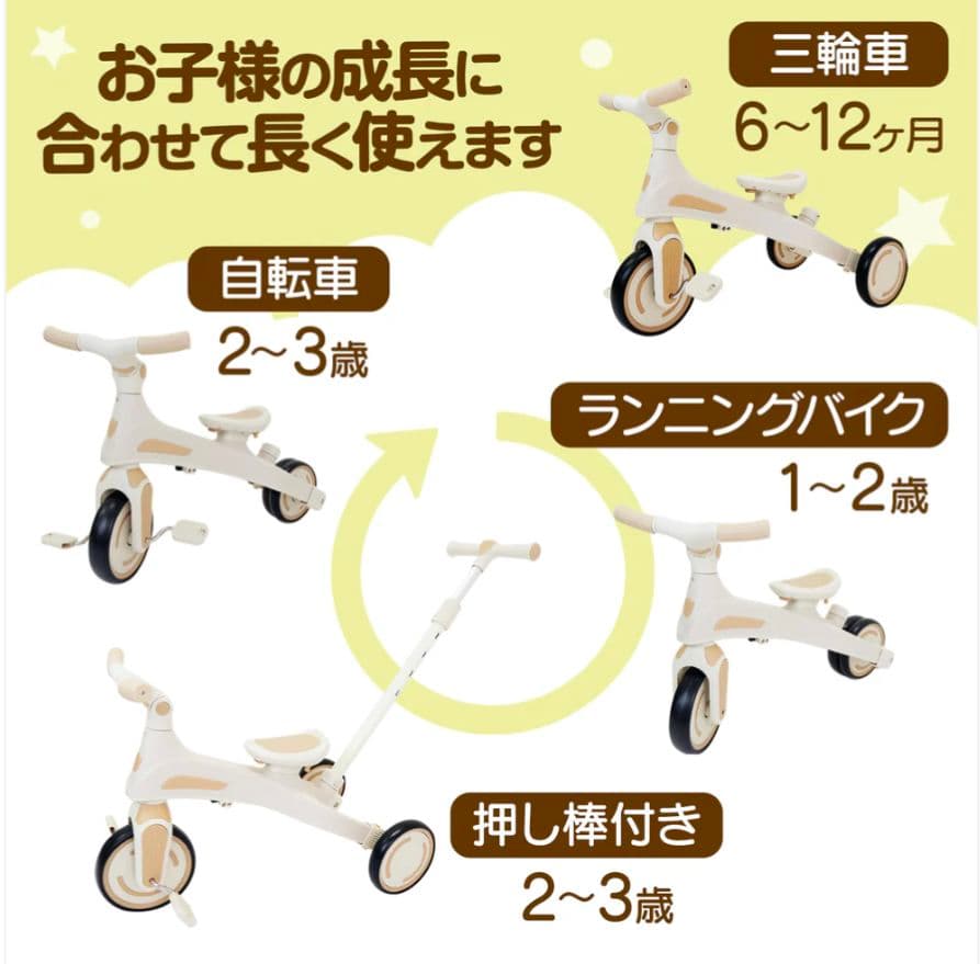 【新品】多機能三輪車 ベージュ 7in1 折りたたみ式 安全設計1歳〜5歳