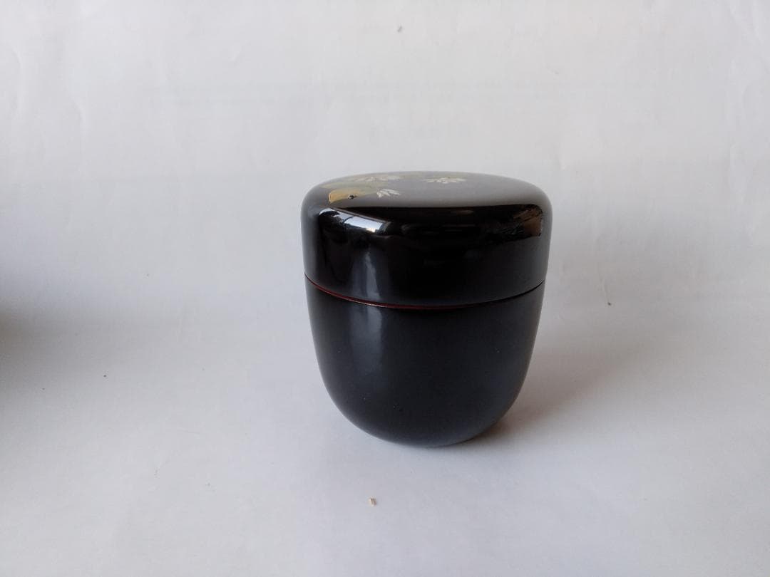 蒔絵師 佐々木麗峰 作 内朱塗 ひつじ草蒔絵 中棗 共箱 栞 漆器 茶道具 新品