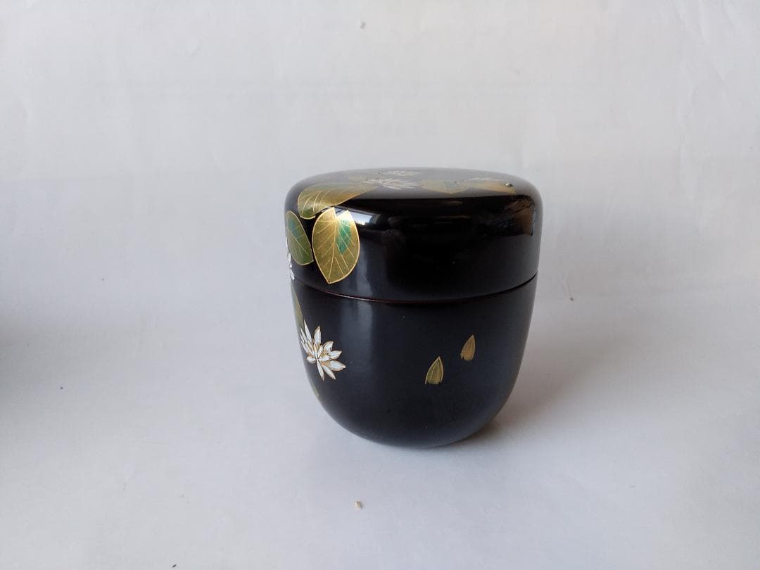 蒔絵師 佐々木麗峰 作 内朱塗 ひつじ草蒔絵 中棗 共箱 栞 漆器 茶道具 新品