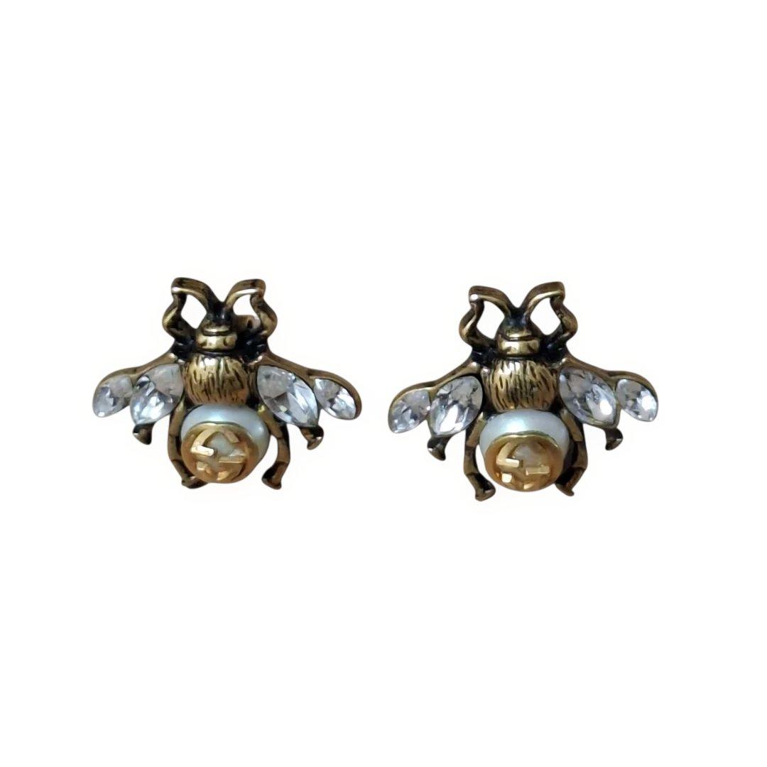 GUCCI ピアス BEE 蜂 インターロッキングG エイジングゴールド