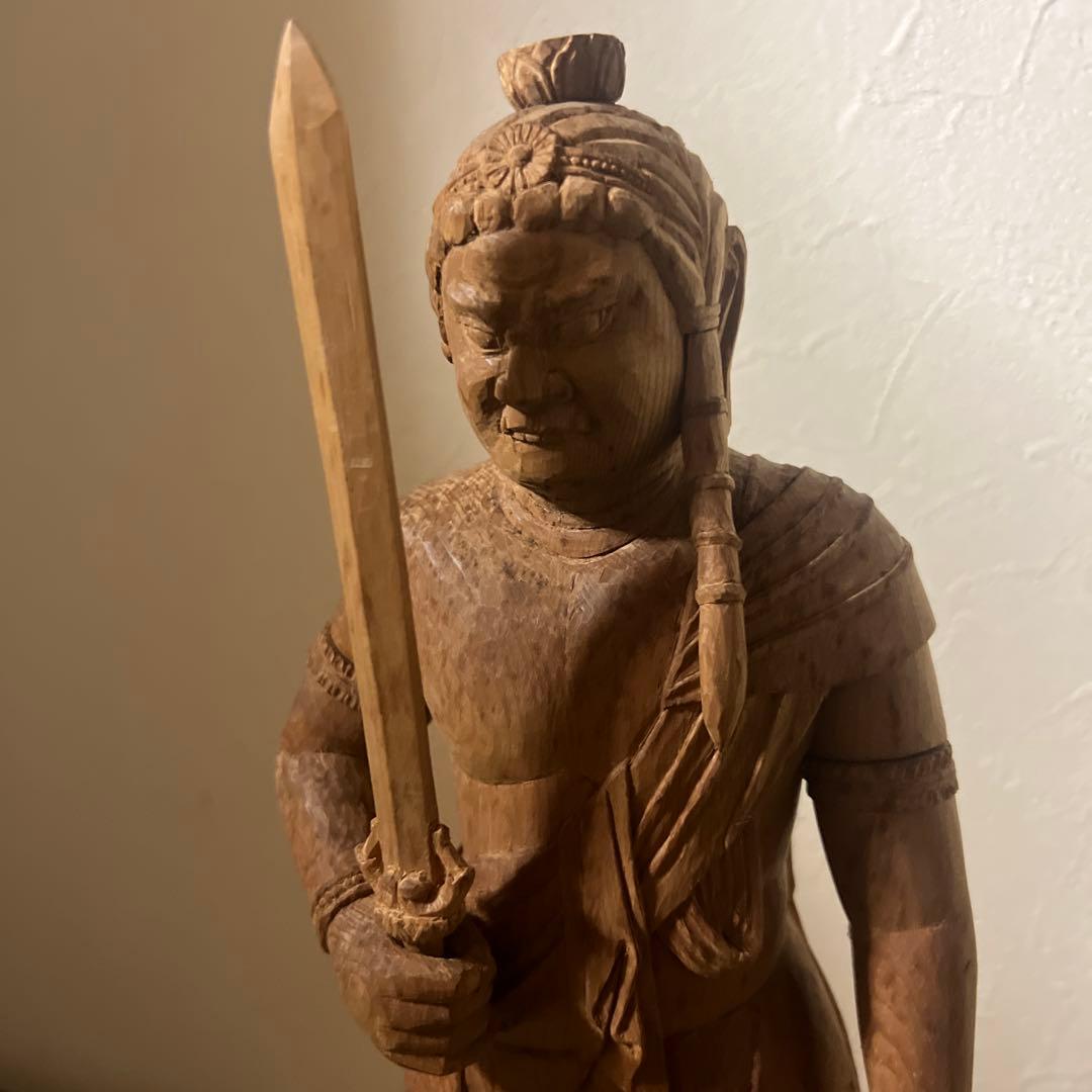 木製 不動明王像 剣と鎖付き 約30cm