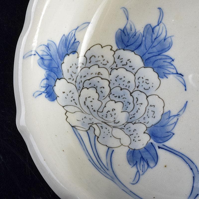 瀬戸焼　古瀬戸　染付　花蝶文　饂飩皿　六客　時代箱付　C　R9353B