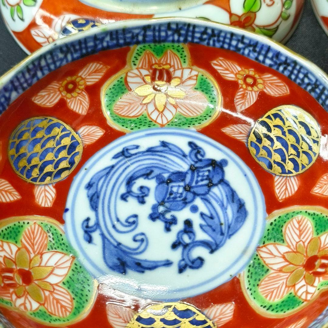 古伊万里 色絵金彩小皿5枚 角福 幕末骨董 手描き 時代物 コレクター放出美品