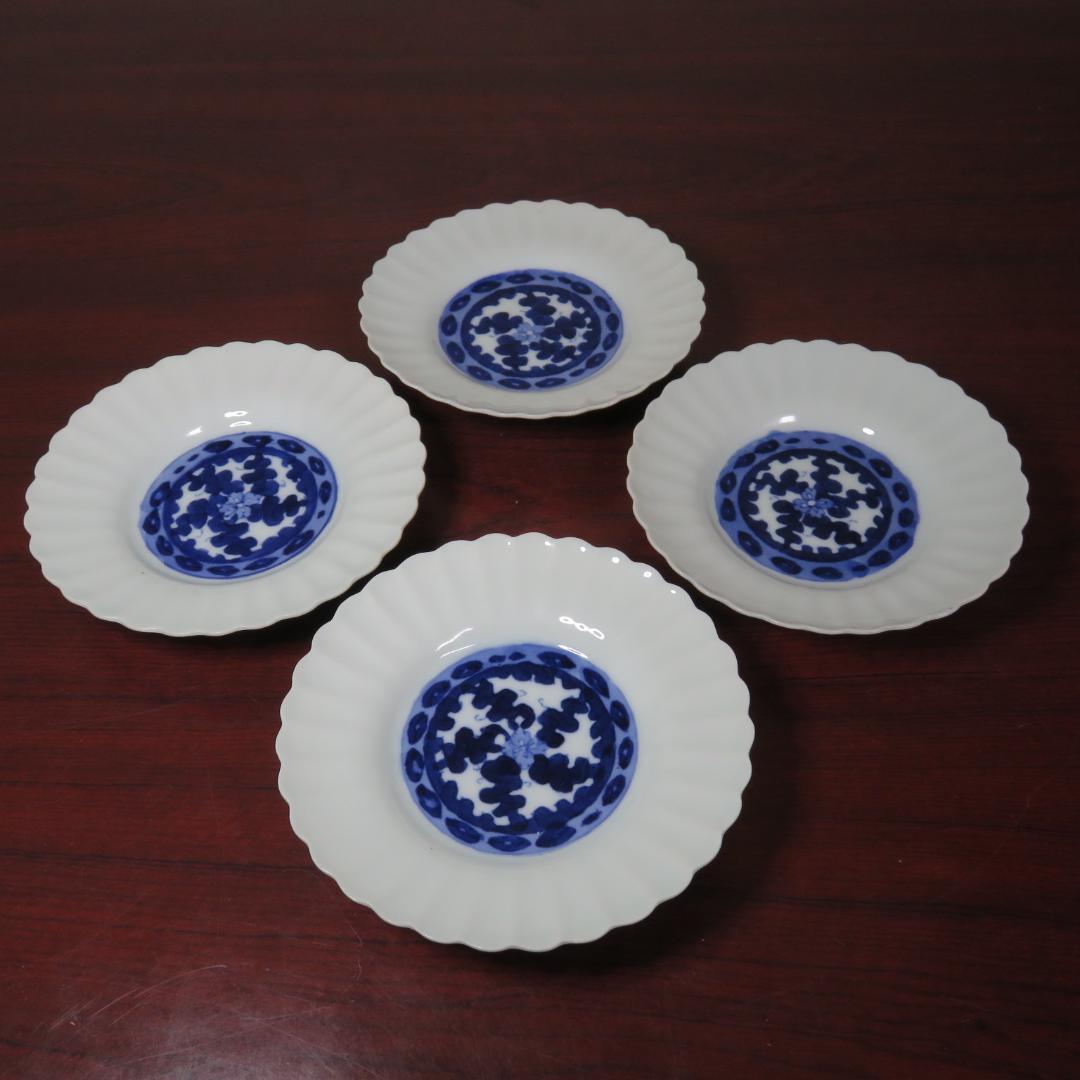 中皿 小皿 白磁 染付 美品 4枚 薄造り