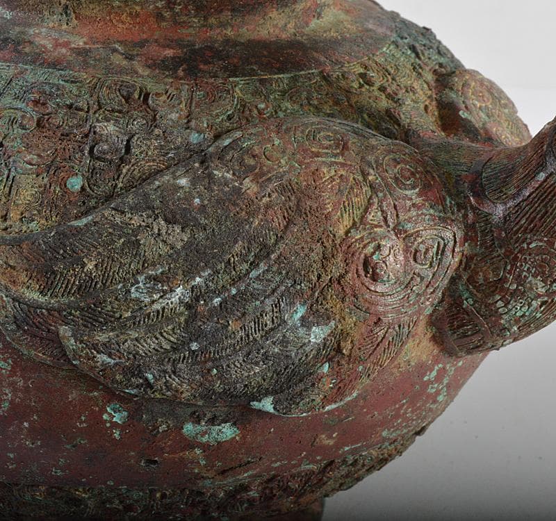中国　古銅青銅　饕餮文神獣形　持ち手付尊　M R4502