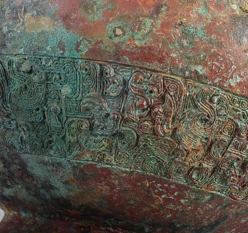 中国　古銅青銅　饕餮文神獣形　持ち手付尊　M R4502