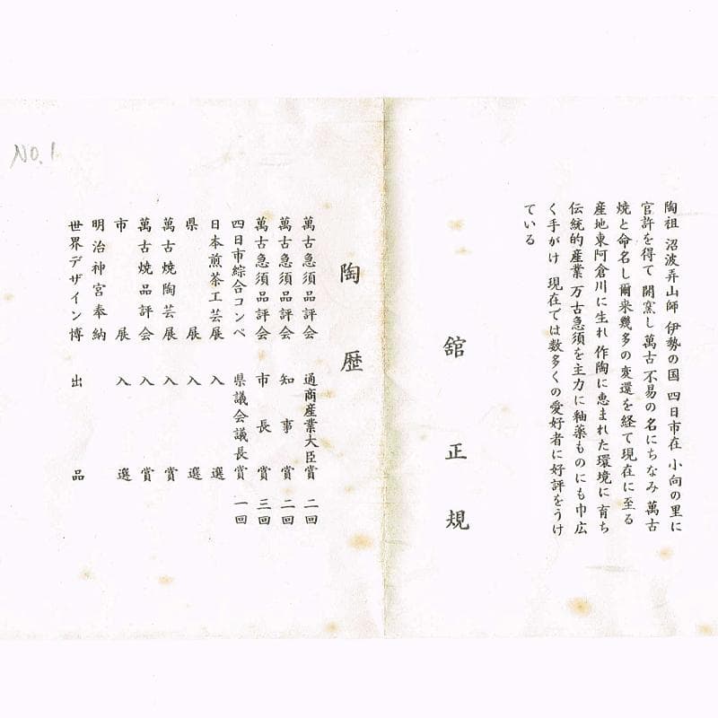 煎茶道具　萬古焼　館正規 作　横手急須　共布共箱　V　R7207