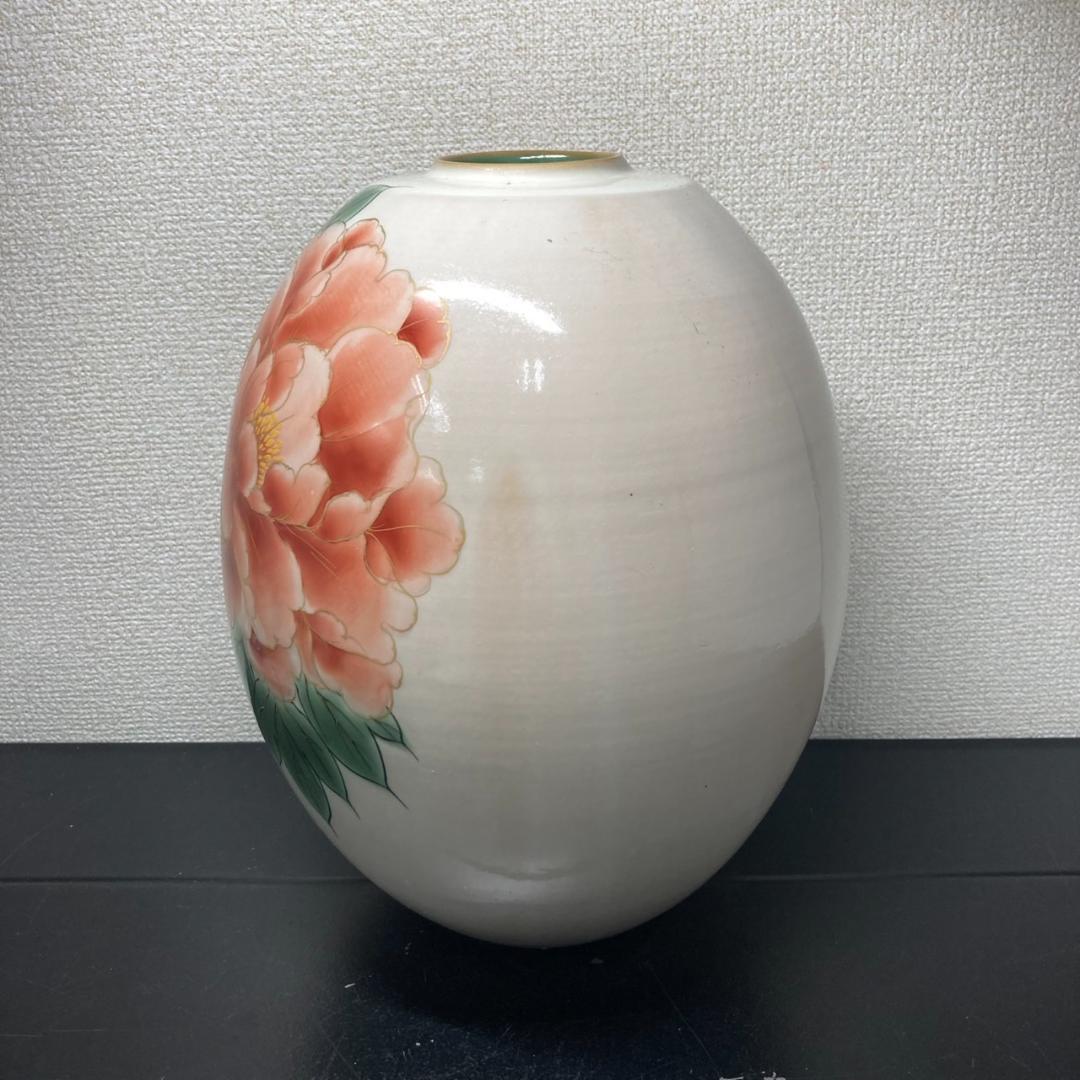 京焼　清水焼　陶あん　白掛牡丹　花瓶　陶器製　日本製　花生　しろがけぼたん