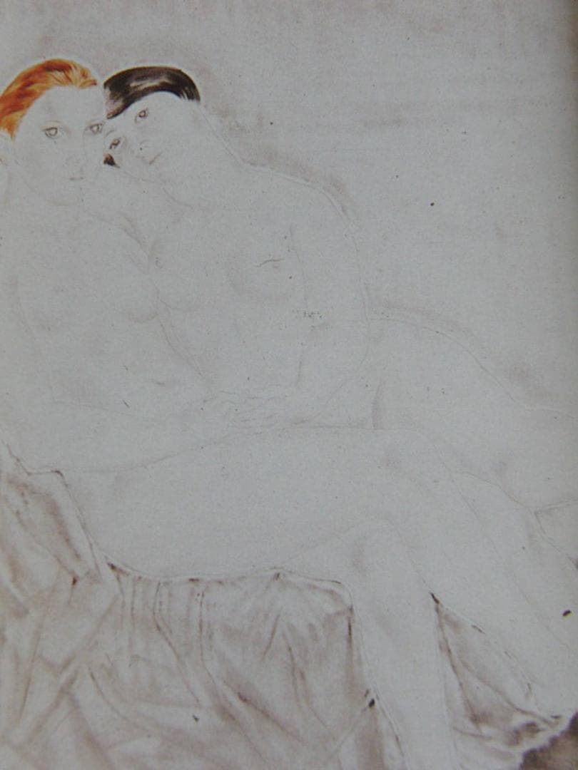 藤田嗣治、「Les Deux Amies」、希少画集の額装画、人気作品