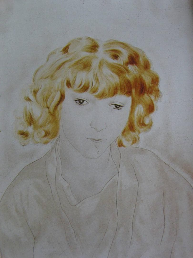 藤田嗣治、「Femme pensive」、希少画集の額装画