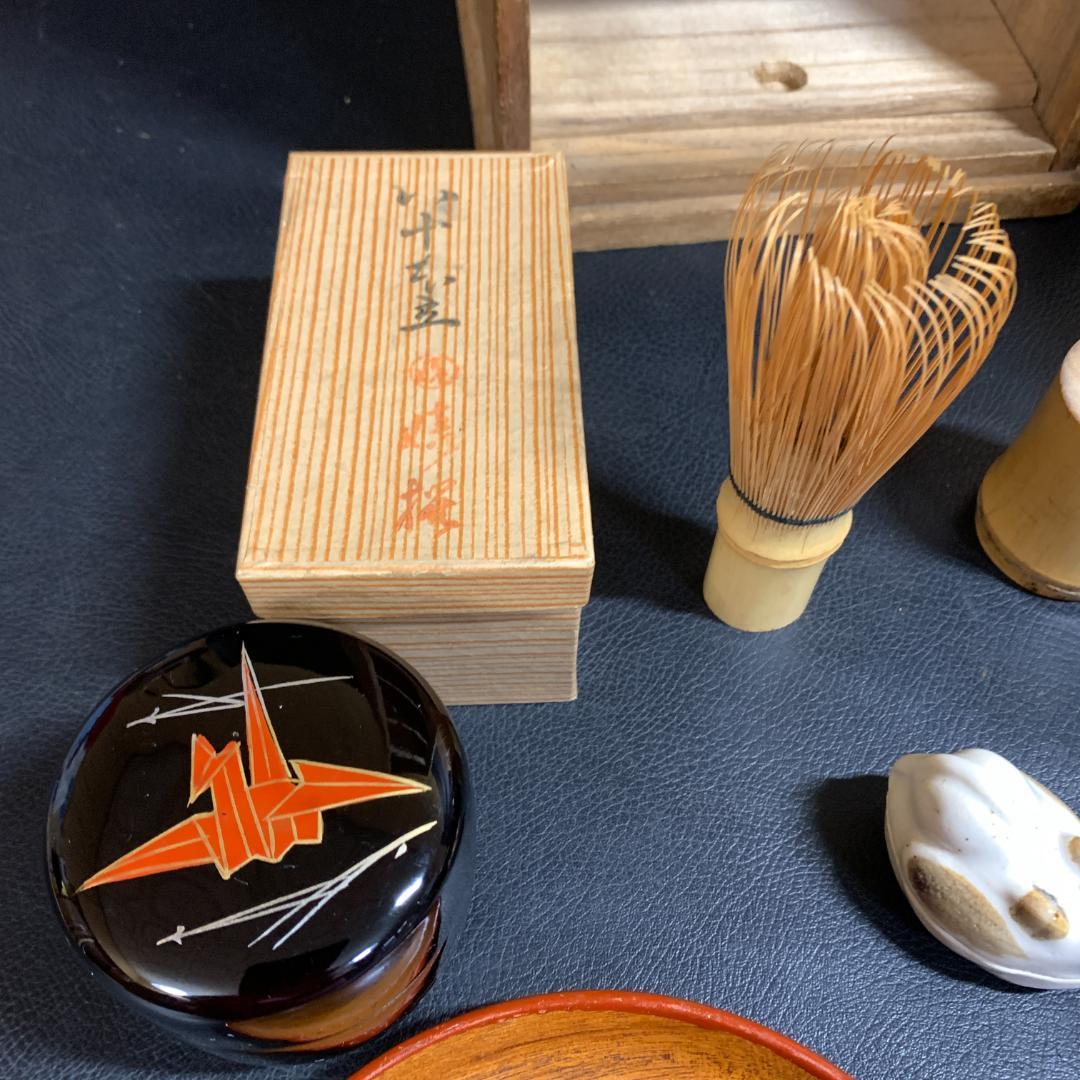 茶箱　短冊　茶道具セット　歴史　古物　棗　茶碗　水差し　茶杓　銘有