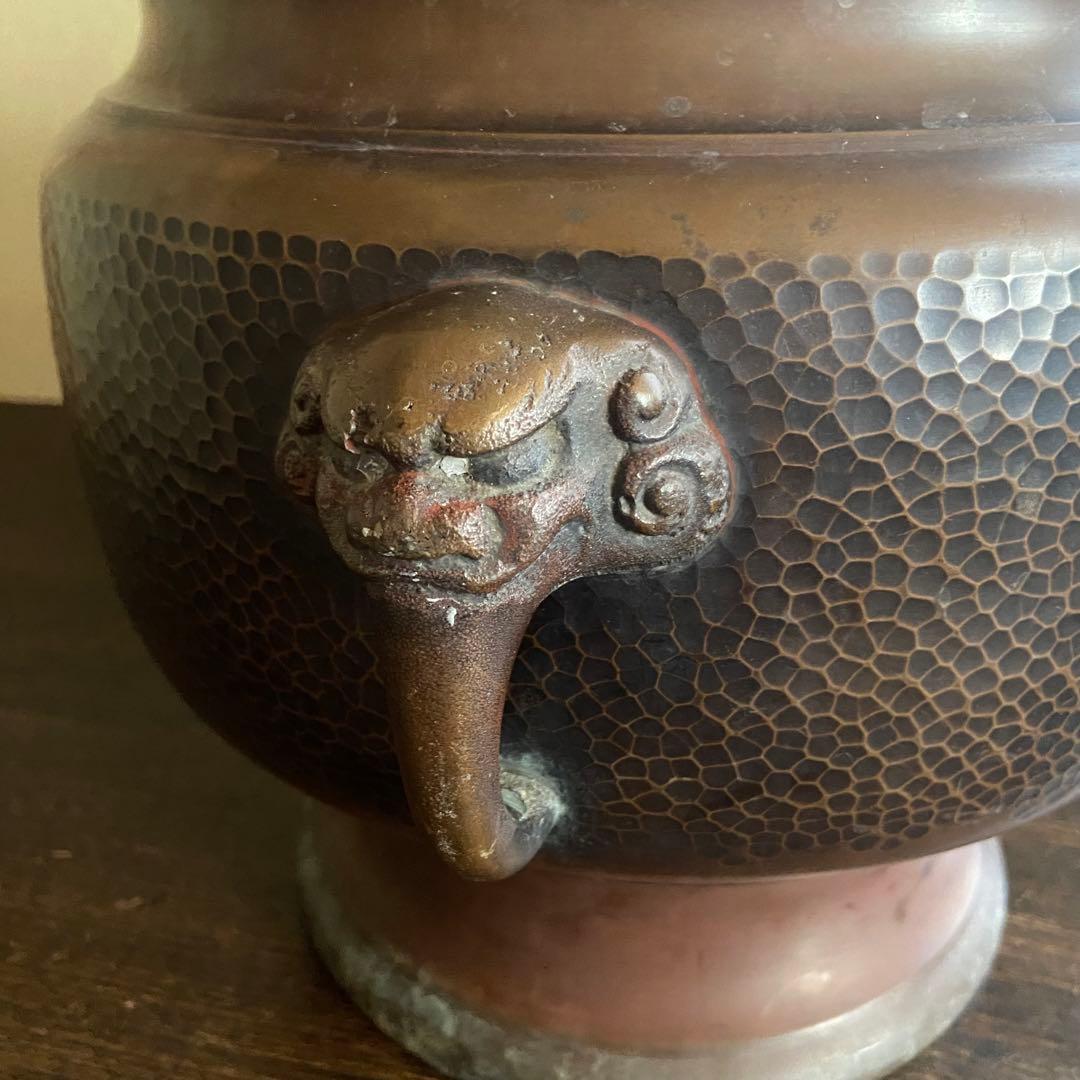 銅製　獣耳　槌目模様　火鉢　古い火鉢