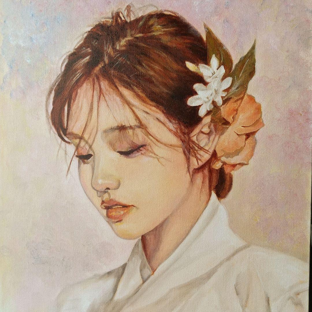 女性の肖像 油彩画 8号 F8 油絵 人物画#5