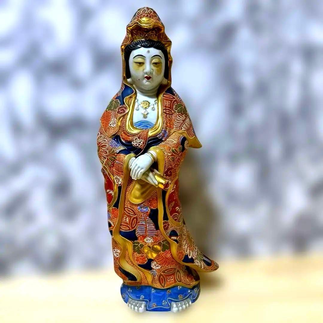 九谷焼　観音菩薩　金彩　骨董品　美術置物　仏像　期間限定値引き