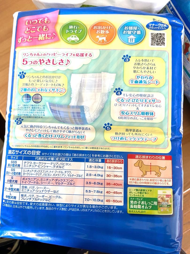 マナーウェアSサイズ 男の子用 新品 未開封 ４６枚 ５袋 5セット 小型犬用