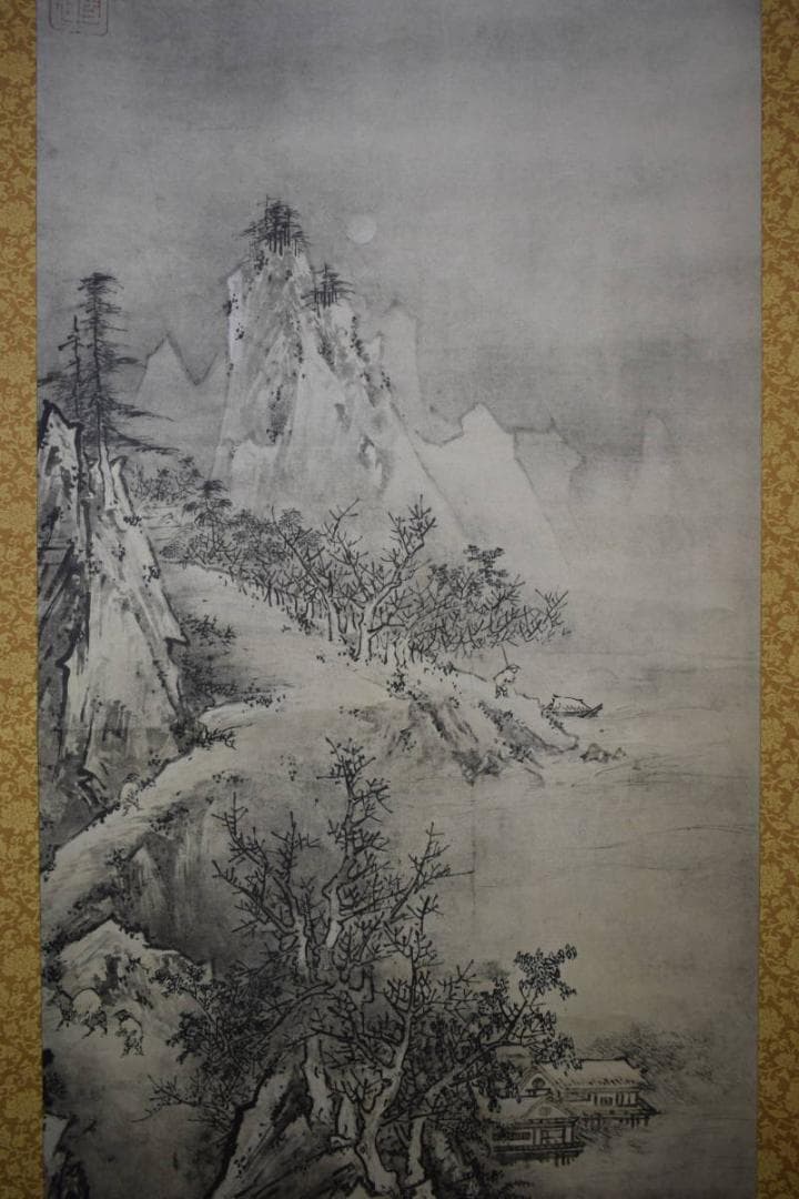 複製/雪村/雪村周継/夏冬山水図/工芸/双幅/布袋屋掛軸HI-329