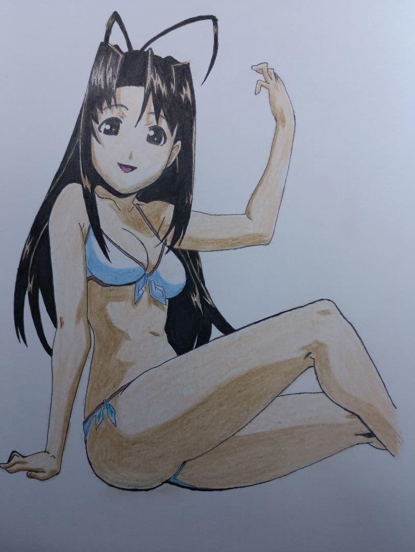 アニメキャラクター イラスト 水色ビキニ