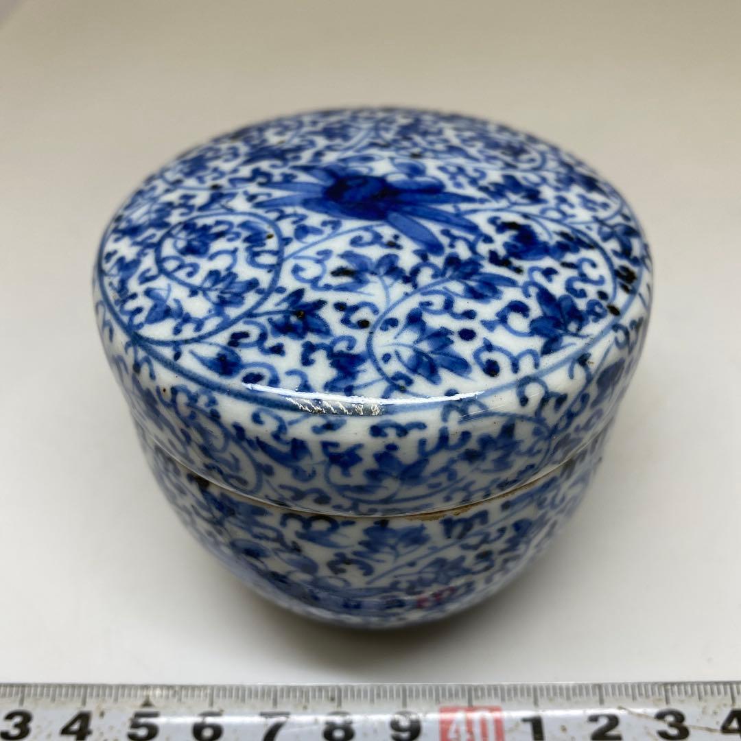 江戸中期　古伊万里　花唐草蓋物　高さ約7㎝ 東Y7-0204☆2Fタカチ
