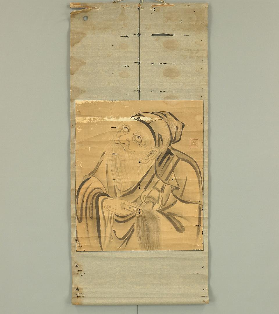 良雪 維摩居士図 人物画 掛軸 肉筆 紙本