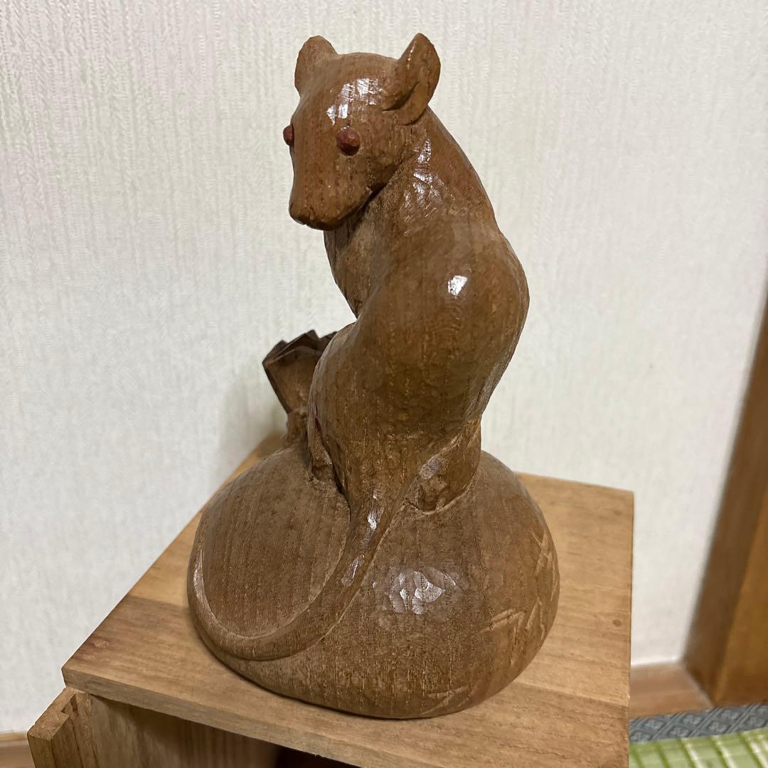 彫刻家　辻 志郎　子　ネズミ　木彫り　骨董品　工芸品　芸術　置物　オブジェ