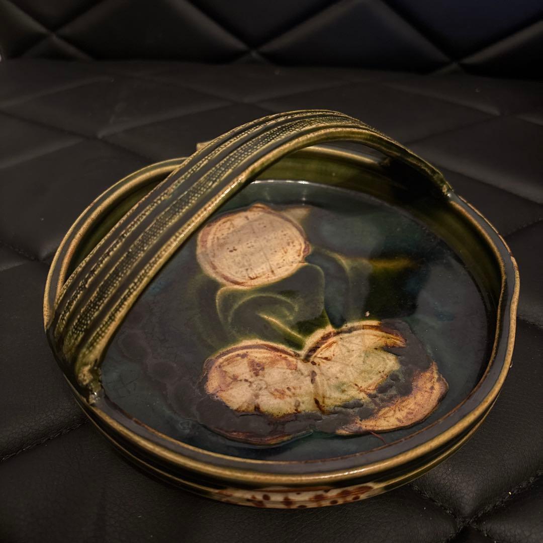 織部焼　花模様陶器皿