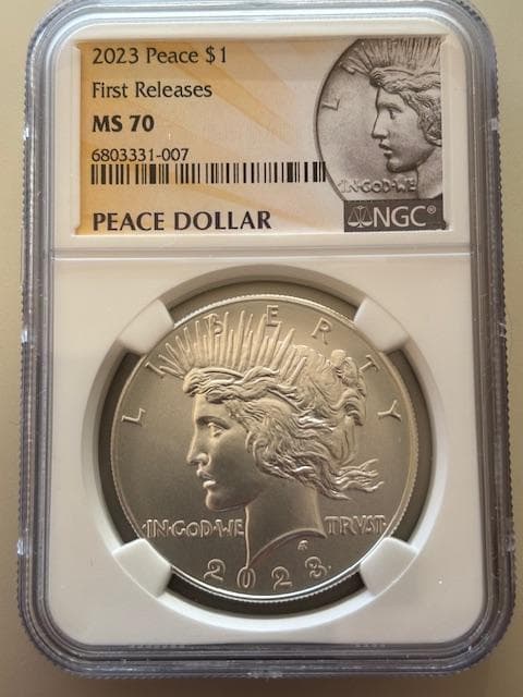 アメリカピースドル純銀復刻銀貨2023MS70初期公式頒布NGC鑑定済