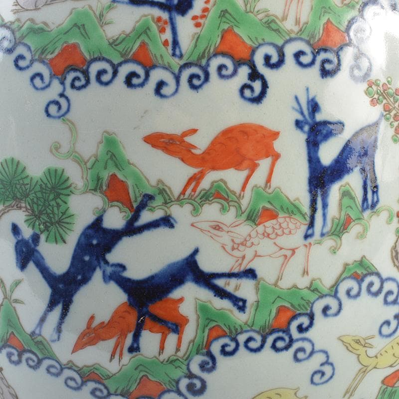 中国　大明萬暦年製　五彩　神獣文　壷　高さ約34cm　V　R7165F