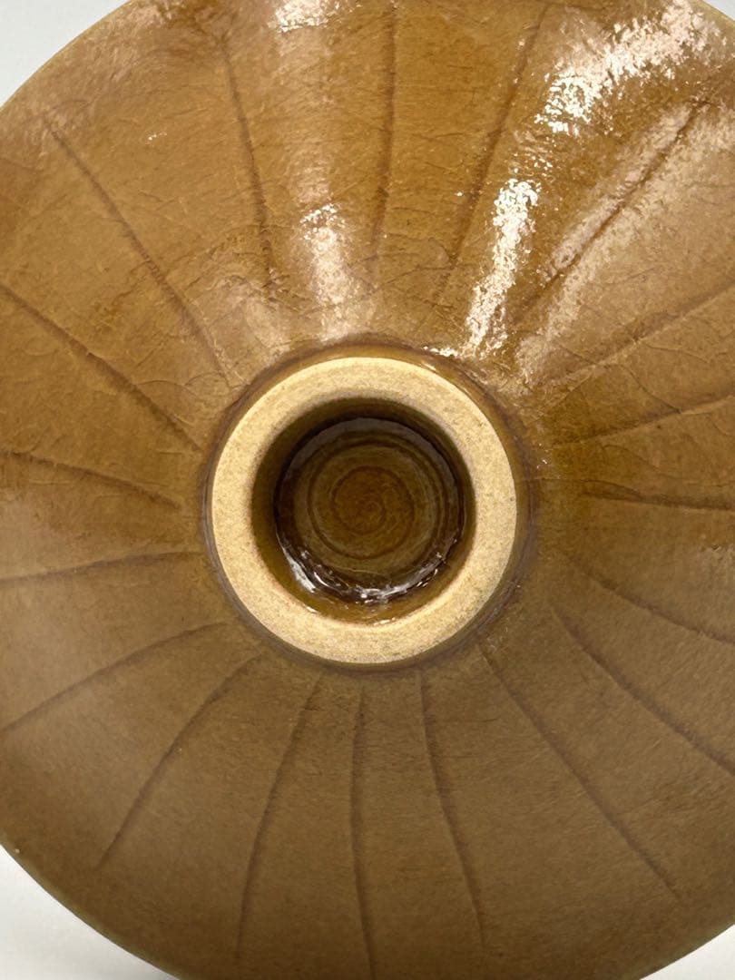 ★0062宋時代　耀州窯 黄釉唐草紋碗 盃 陰刻 ★天目茶碗 茶道具 茶器