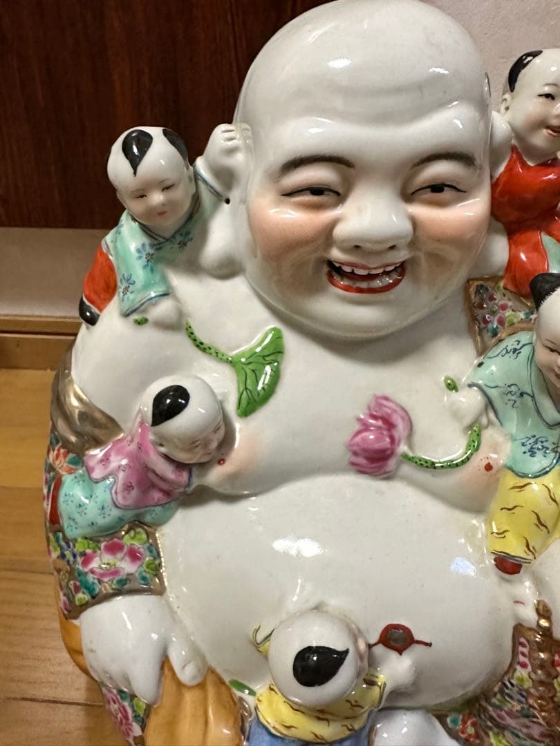 布袋像　五子登科　中国美術　陶器人形 アンティーク オブジェ 骨董品　縁起物