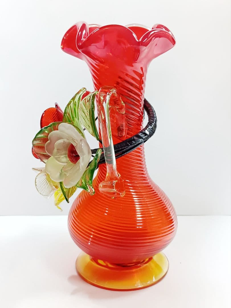 【美品】琉球ガラス 花瓶 ガラスオブジェ ガラス工芸 24cm