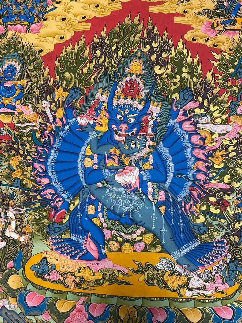 『 チベット密教　1点物 』 手描き　ヤマーンタカ　歓喜神　曼荼羅　仏画　仏教