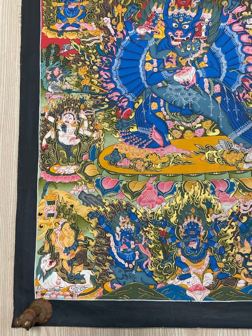 『 チベット密教　1点物 』 手描き　ヤマーンタカ　歓喜神　曼荼羅　仏画　仏教