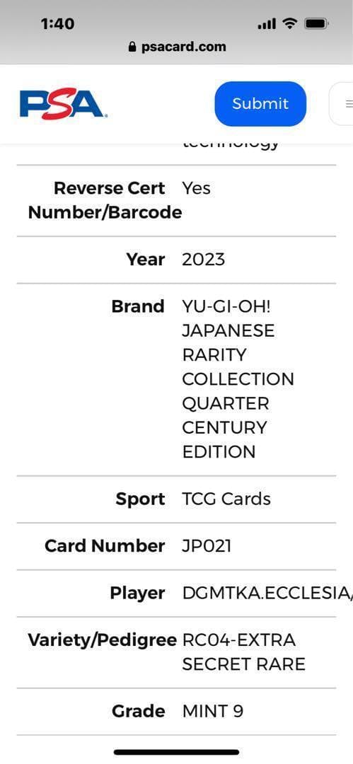 【PSA9:鑑定6枚】教導の聖女エクレシア 遊戯王