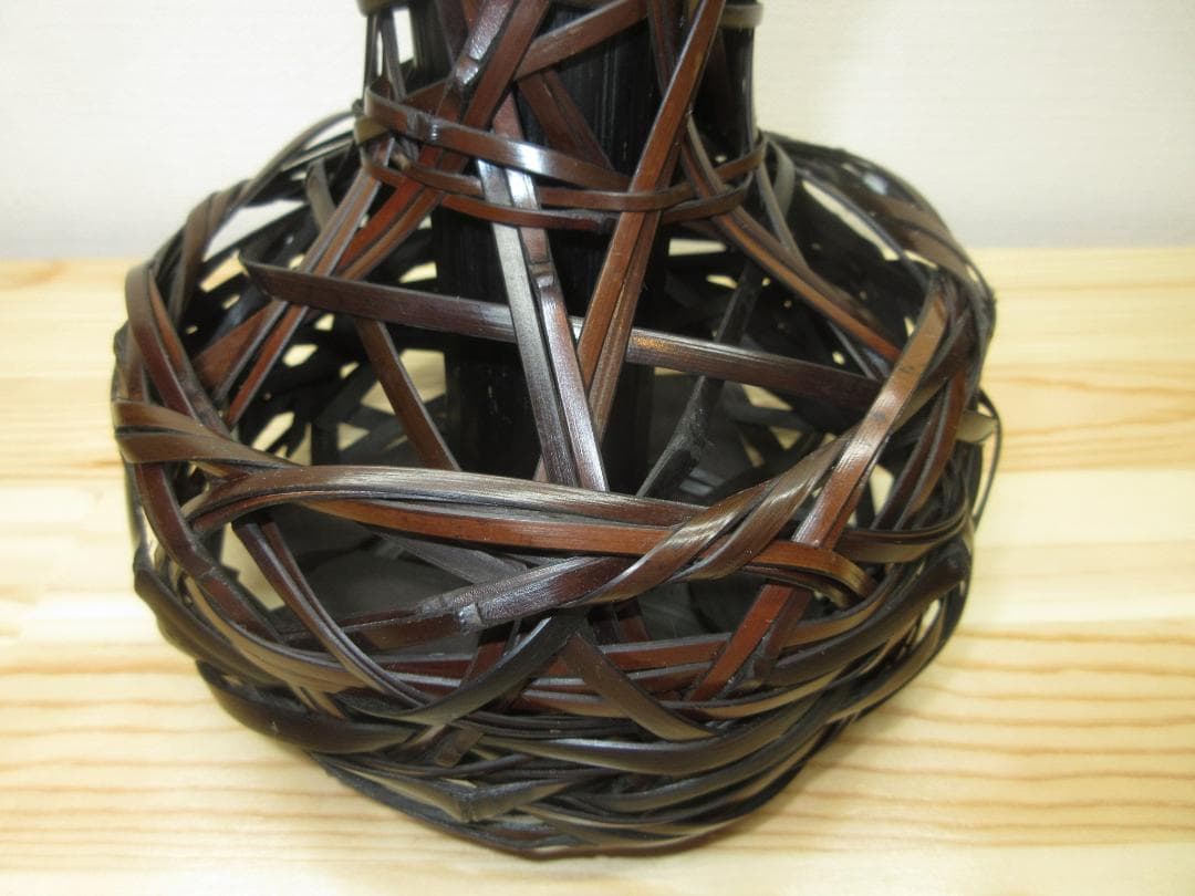 送料込【逢絢亭】茶道具 花籠 鶴首籠 染竹 竹製の入子 木製 作家物 紙箱入り