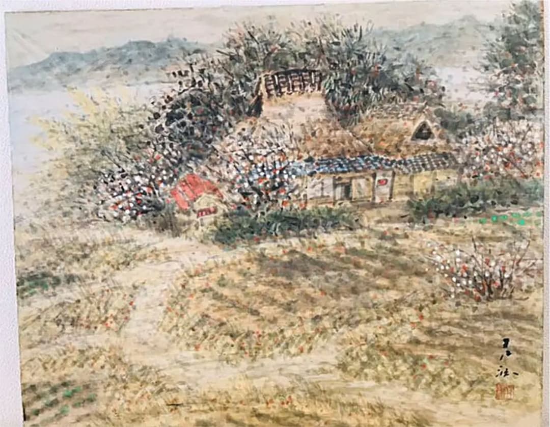 白井青淵『湖西の早春風景』日本画 10号 原画 和紙 真作保証