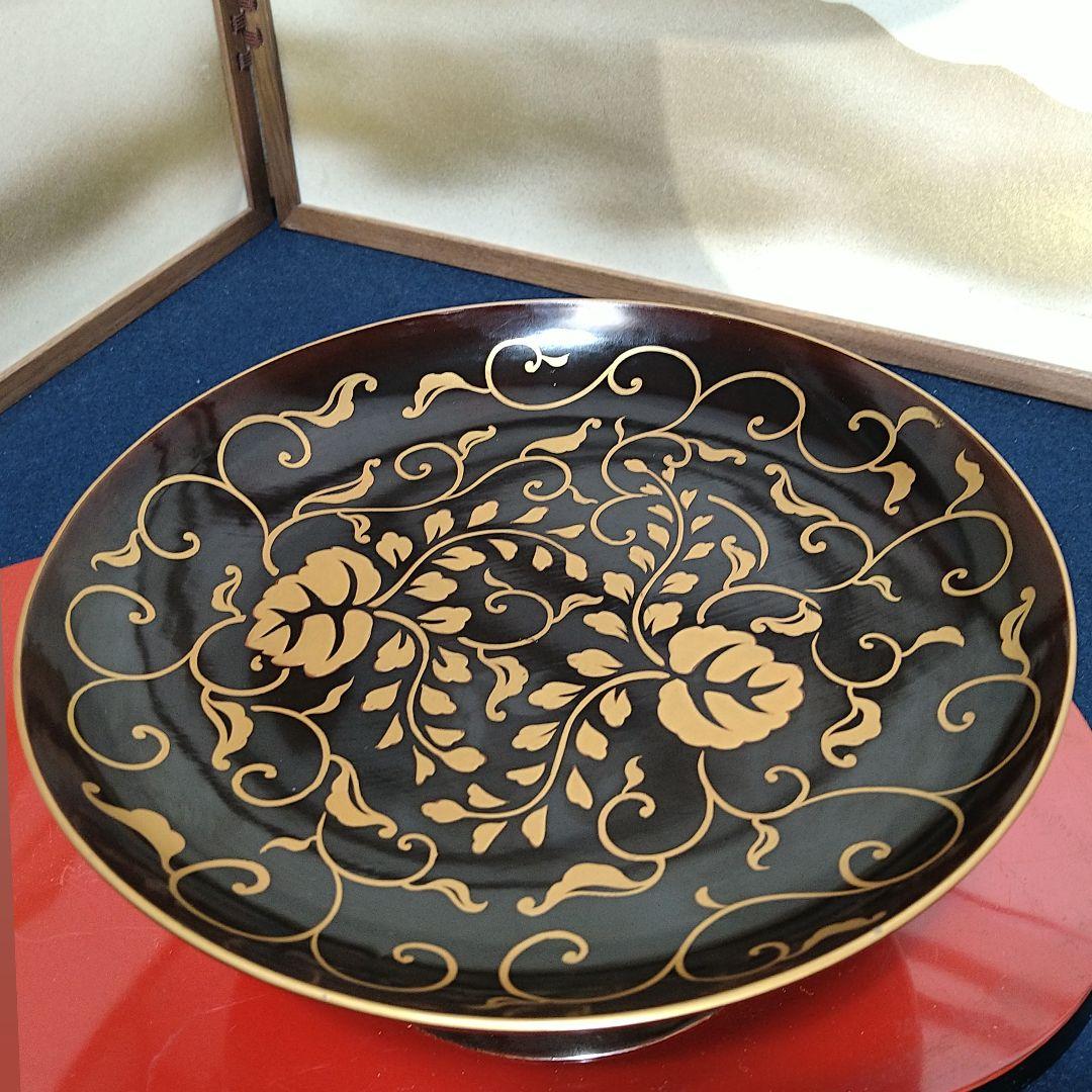 AH41 輪島塗菓子器 足付菓子器 脚付菓子器 高足唐草蒔絵蔦図 菓子盛 茶道具