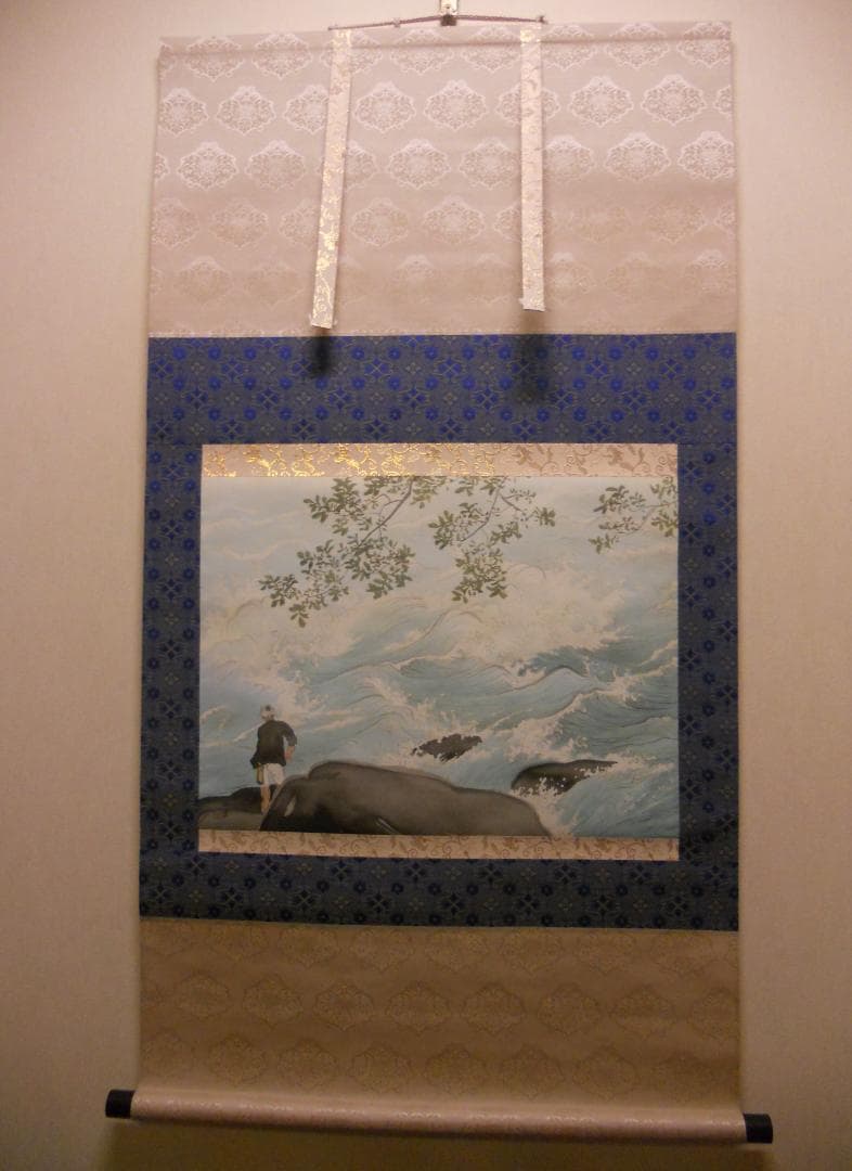 掛け軸 川合玉堂 『 清湍釣魚 』 名品 複製 希少 軸装 茶道具 掛軸 新品