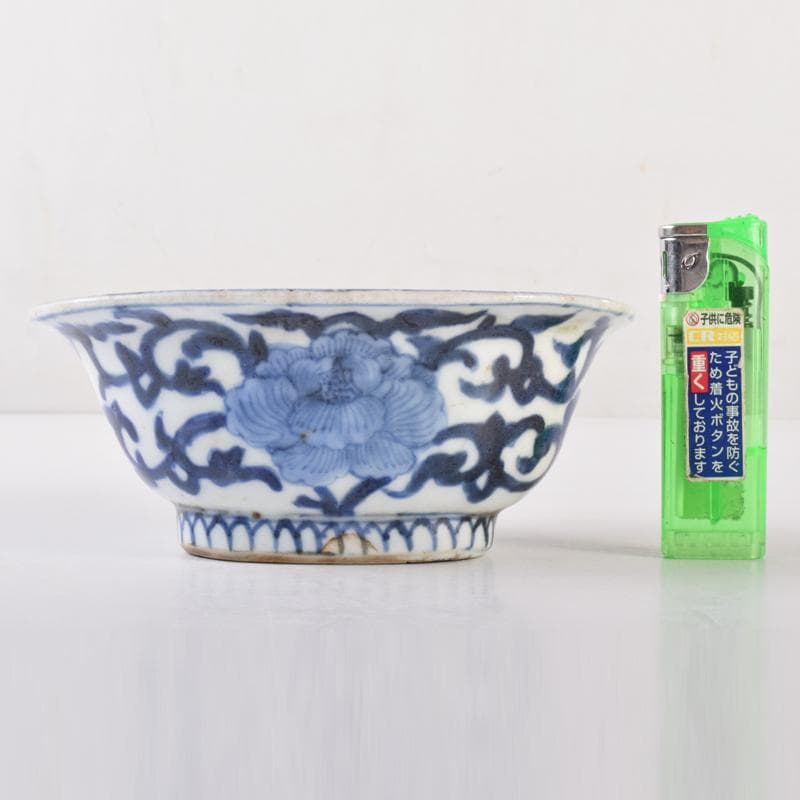 中国　青花　花文鉢　水孟　建水　C　7069