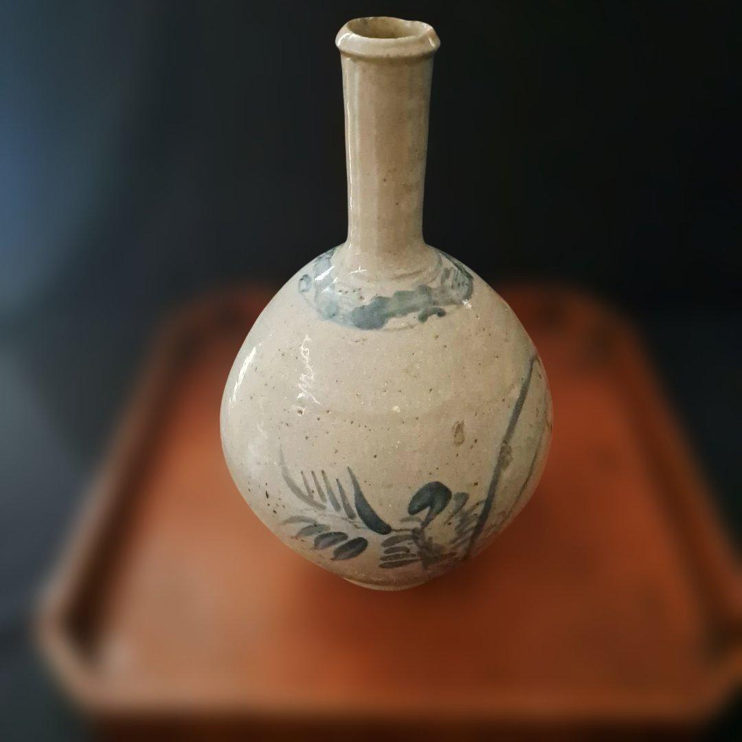「細首の徳利 初期伊万里のロマン(高さ27cm)」 染付徳利 骨董アンティーク