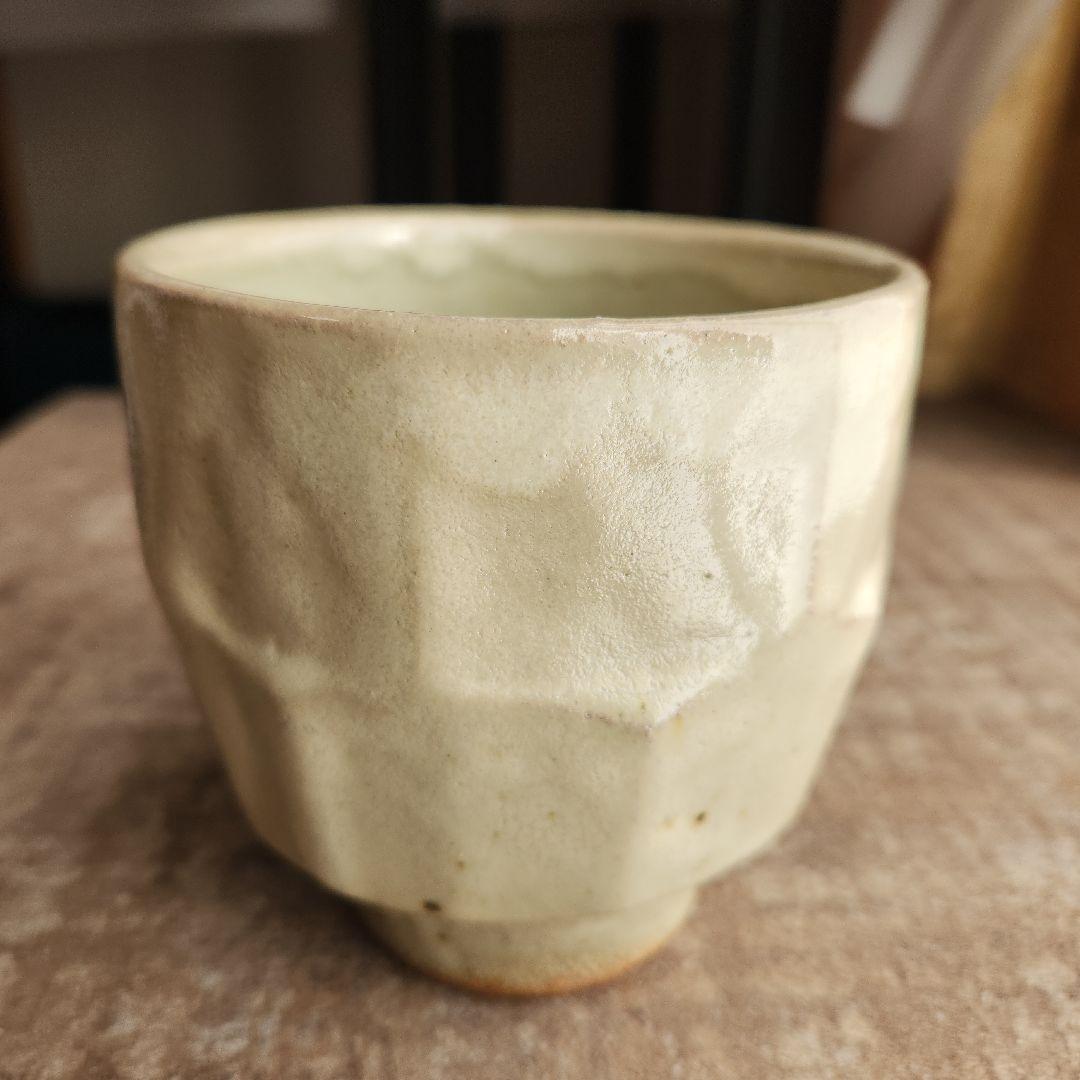 浜田晋作　益子焼　白釉面取茶碗　茶道 抹茶茶碗 抹茶碗　木製箱付き
