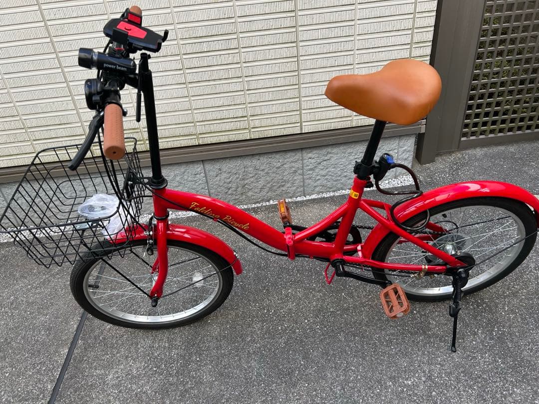 東京受渡 折り畳み自転車 20インチ 6段変速 赤 ライト・鍵・スマホホルダ付