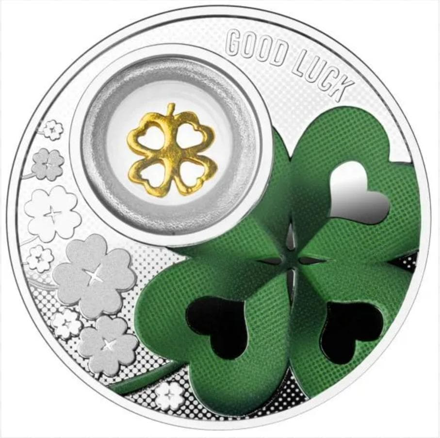 2024カメルーン 四葉のクローバー 金メッキ付きプルーフ銀貨　777枚限定