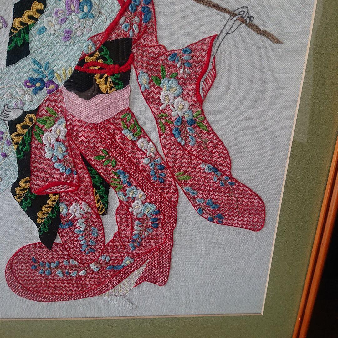 刺繍額 藤娘
