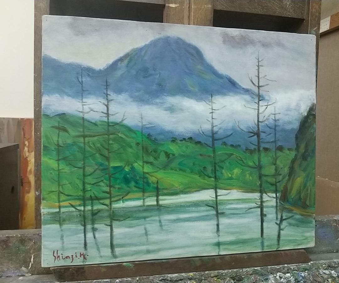 「雨上る湖」絵画 油絵　F8