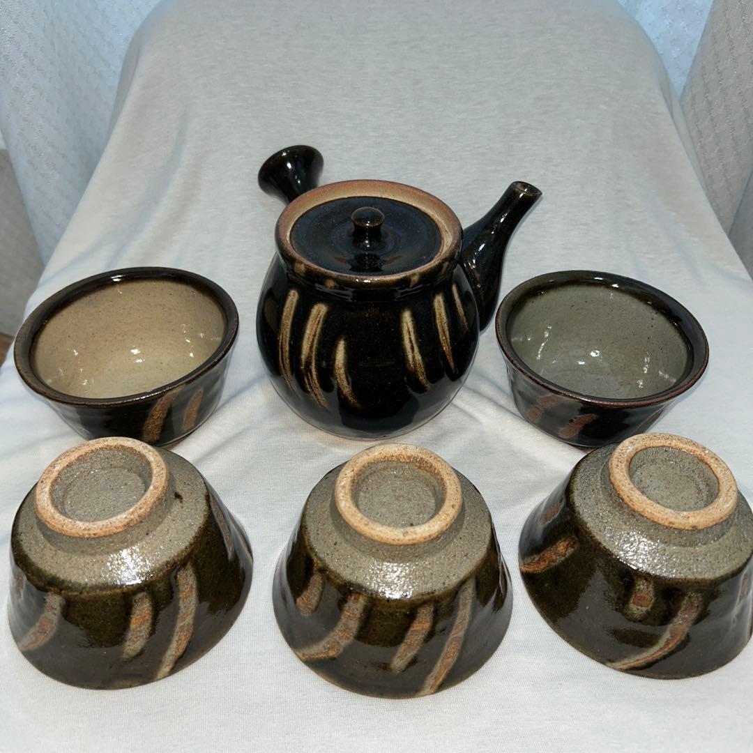 益子焼　塚本窯　茶器セット　急須　湯呑５個　 指掻き　民藝