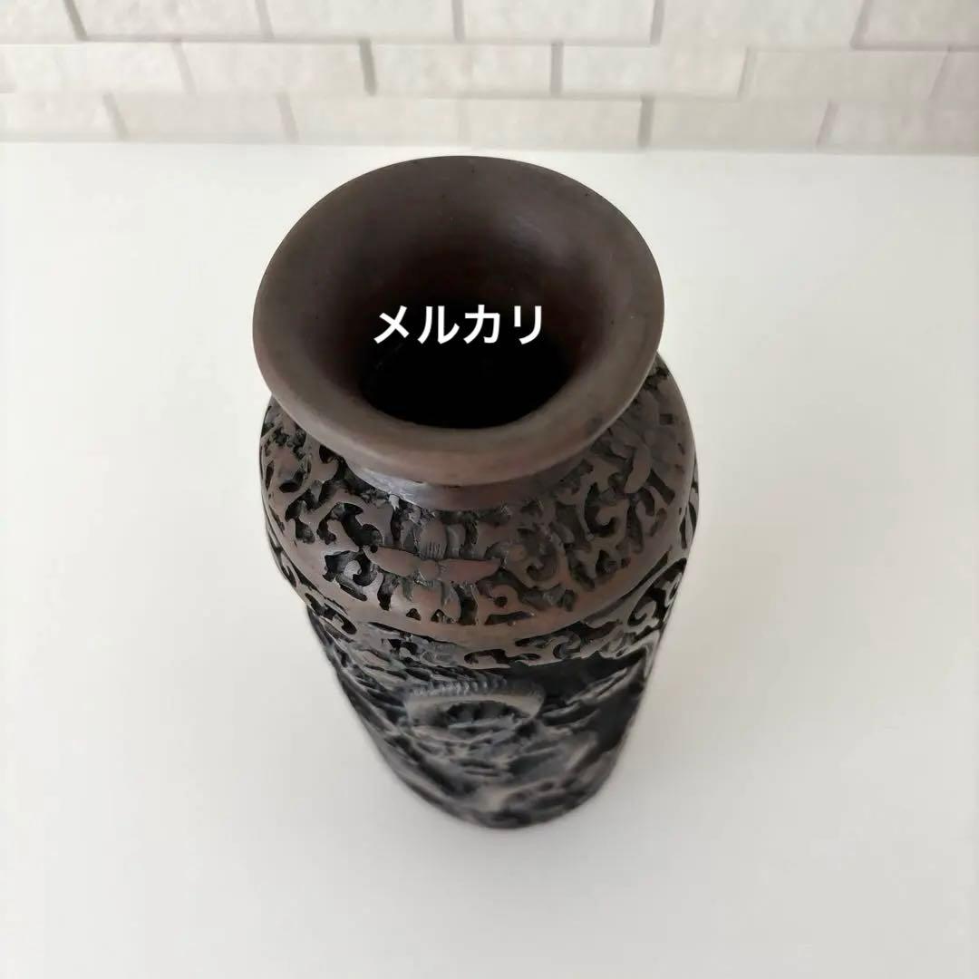龍　花瓶　黒色花瓶　ドラゴン彫刻　一輪挿し　アンティーク　縁起物骨董品
