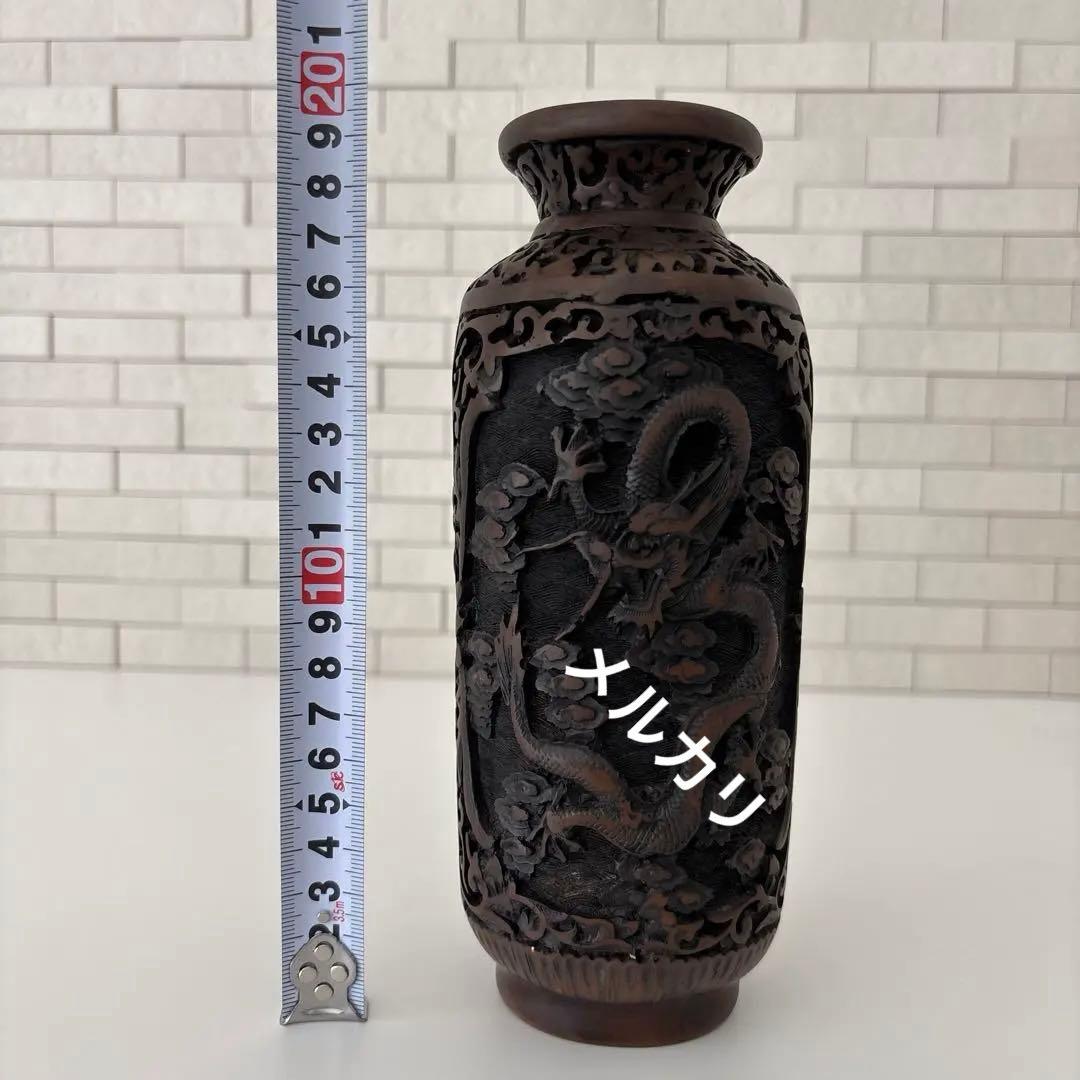 龍　花瓶　黒色花瓶　ドラゴン彫刻　一輪挿し　アンティーク　縁起物骨董品