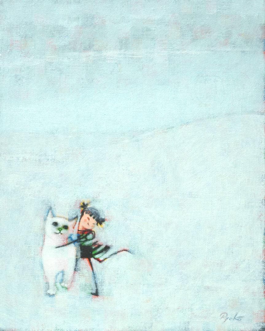 油絵 菅家令子 絵 絵画 インテリア 額付(白) F3-091918 子猫女の子
