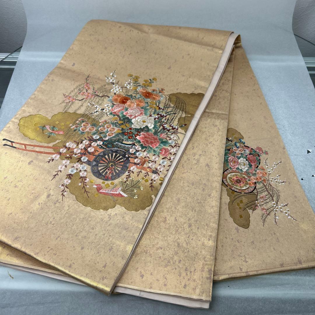 金色 花柄 袋帯1222