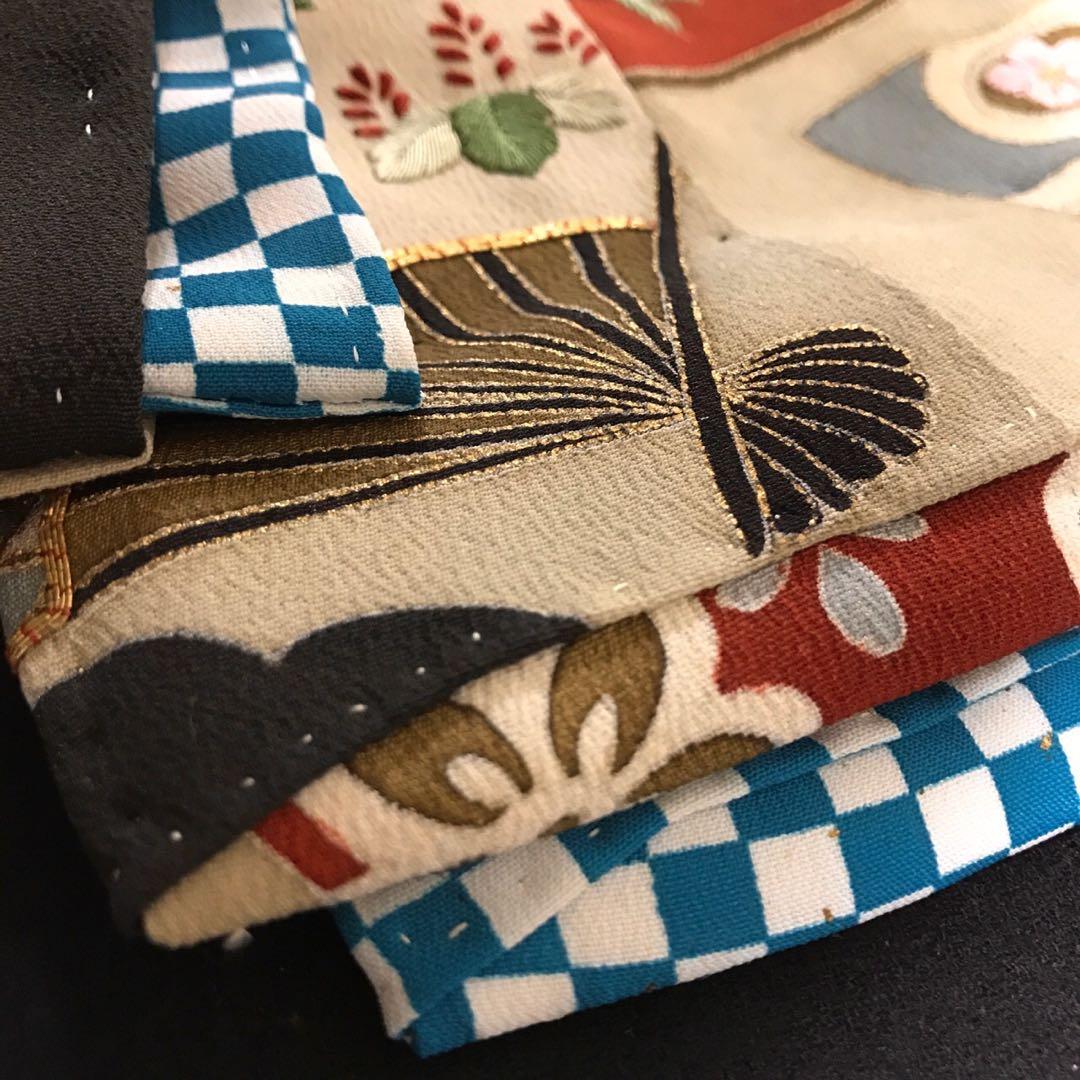 ＊ 市松人形 12号 アンティーク 黒留袖 着物 帯 ＊ 留袖 大正